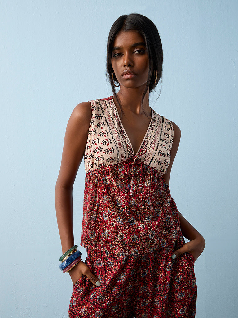Buy Bombay Paisley Red Botanical Printed Top from Westside