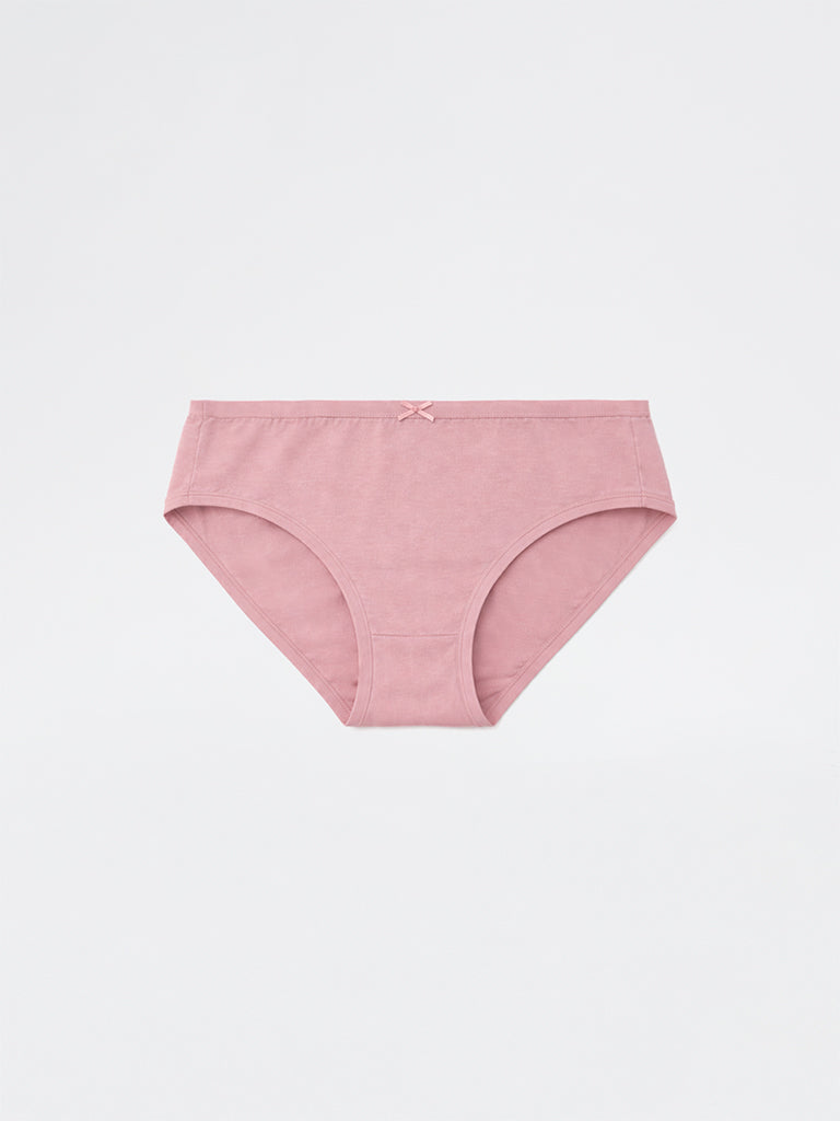 Wunderlove Mauve Checkered Printed Cotton-Blend Hi-Leg Briefs - Pack of 3