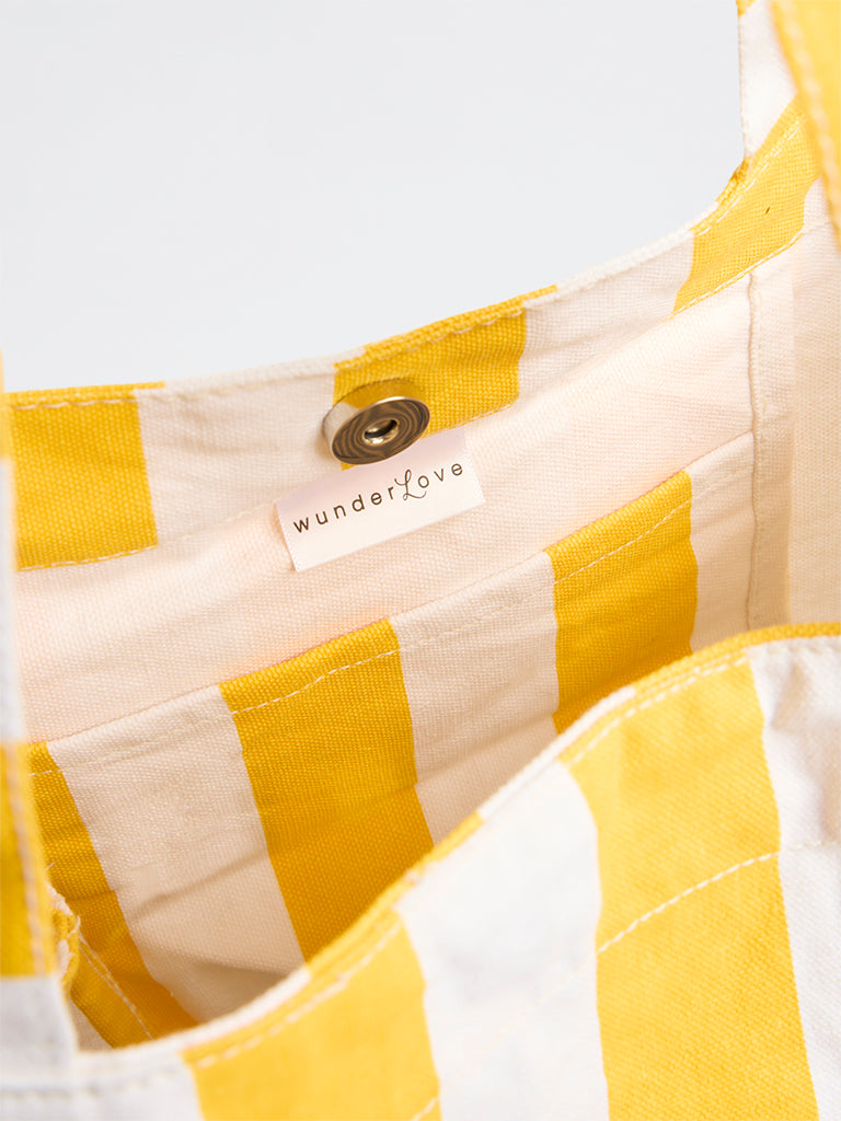 Wunderlove Yellow Stripe-Printed Canvas Tote Bag