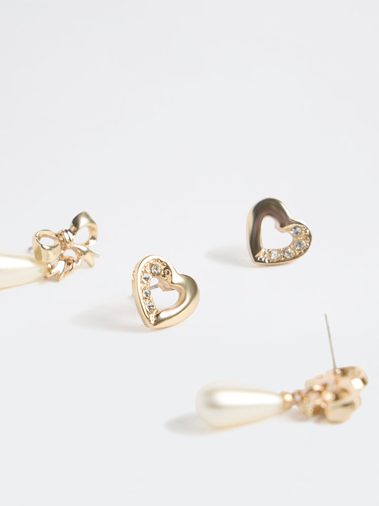 Westside Accessories Gold Heart and Bow Earrings
