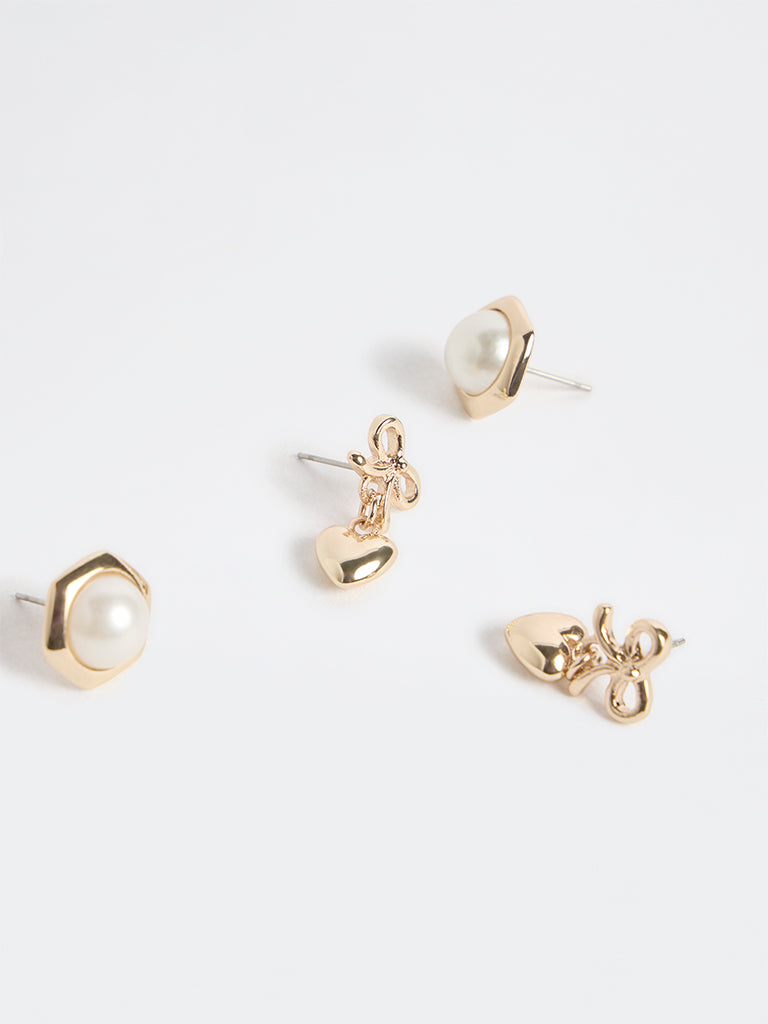 Westside Accessories Gold Bow and Pearl Earrings - Pack of 2