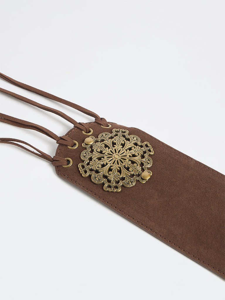 Westside Accessories Brown Metal-Detailed Corset Belt
