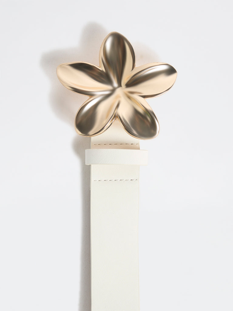 Westside Accessories White Floral Buckle Belt