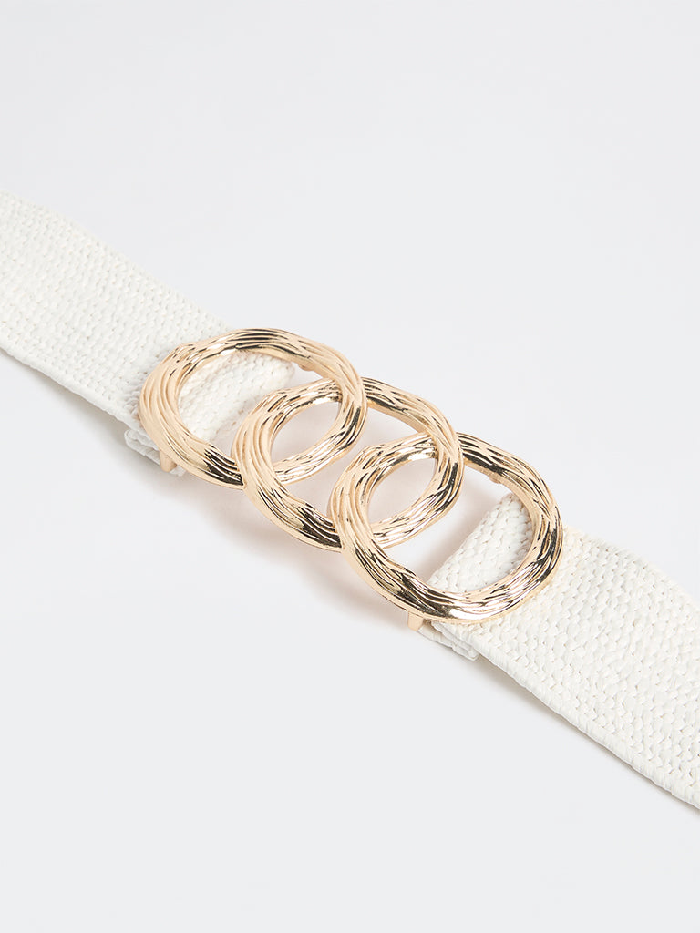 Westside Accessories White Raffia Buckle Belt