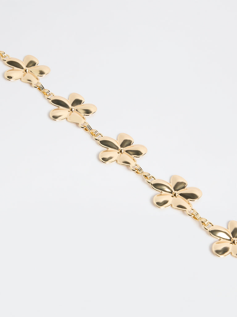 Westside Accessories Gold Floral Metal Link Belt