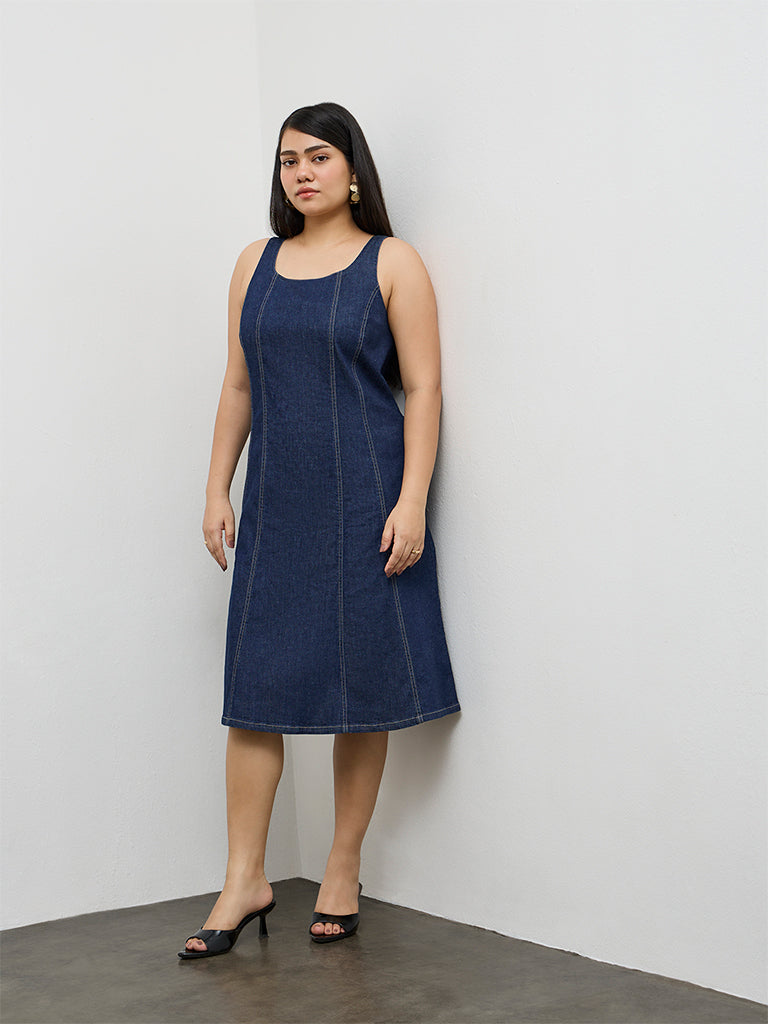 Buy Gia Dark Blue Denim A-Line Dress from Westside