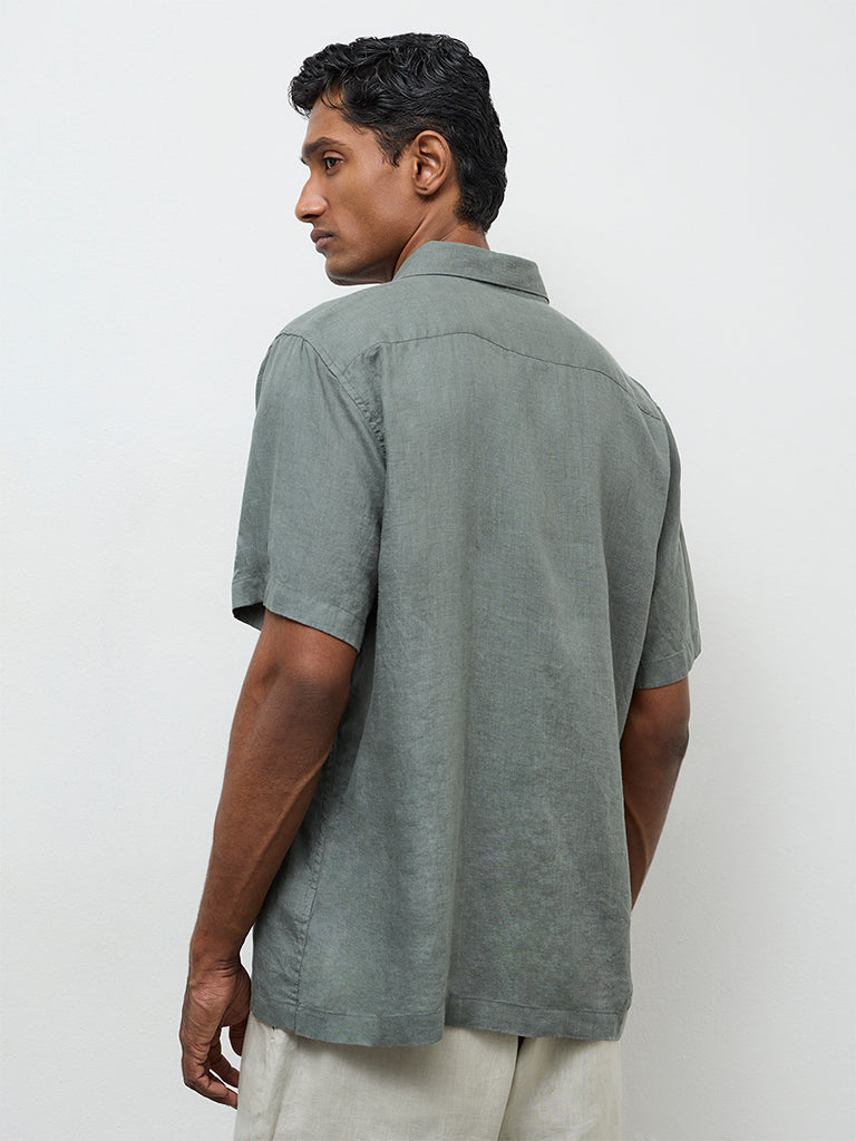 Ascot Olive Relaxed-Fit Linen Shirt