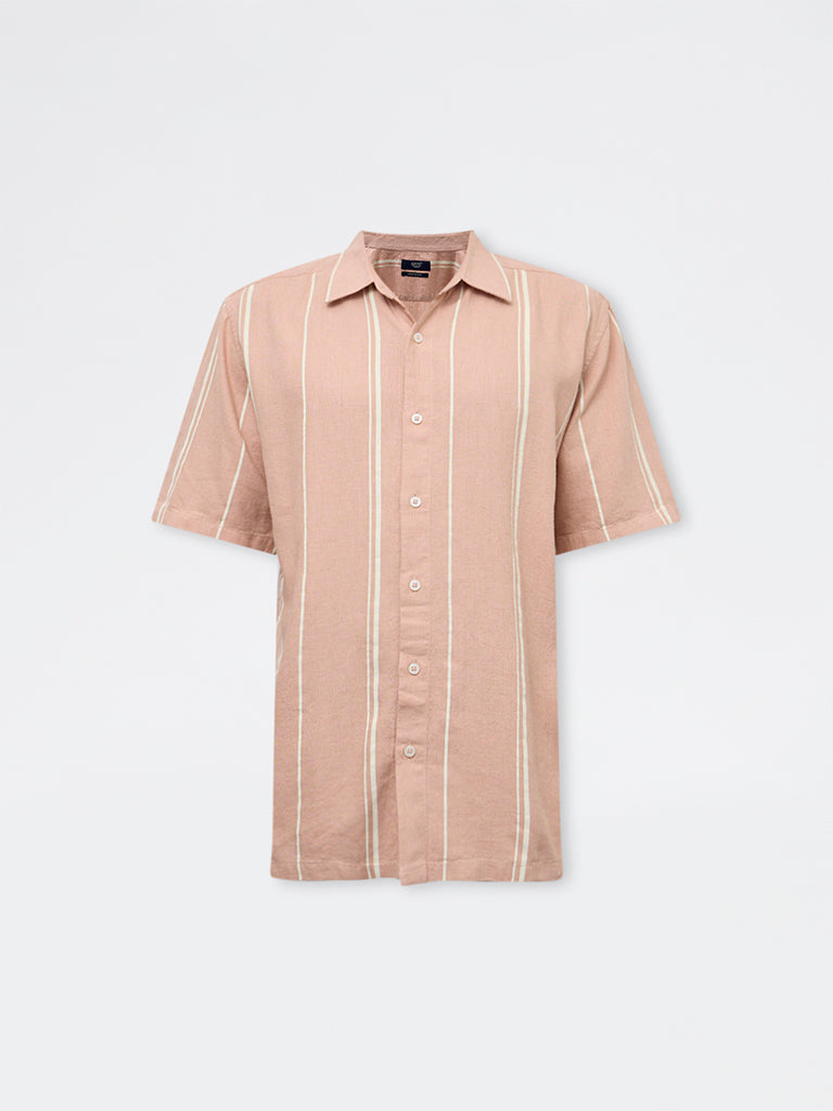 Ascot Peach Striped Relaxed-Fit Shirt