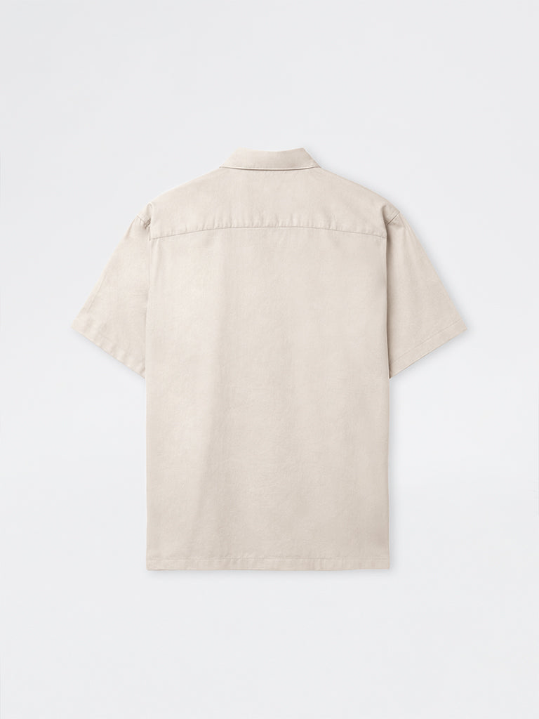 Ascot Beige Striped Relaxed-Fit Cotton-Blend Shirt