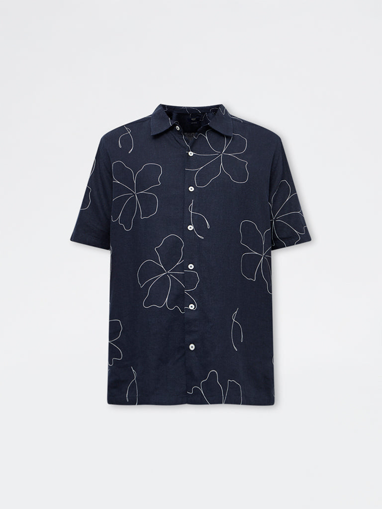Ascot Navy Floral Printed Relaxed-Fit Shirt