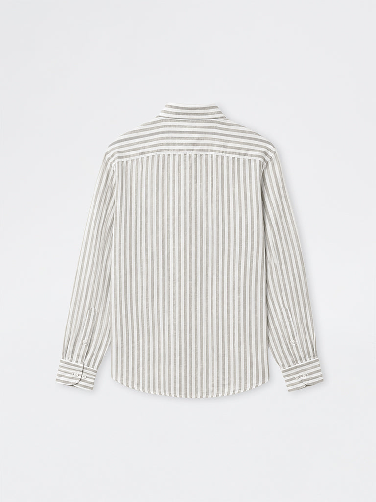 Ascot Light Olive Stripe Relaxed-Fit Linen Shirt