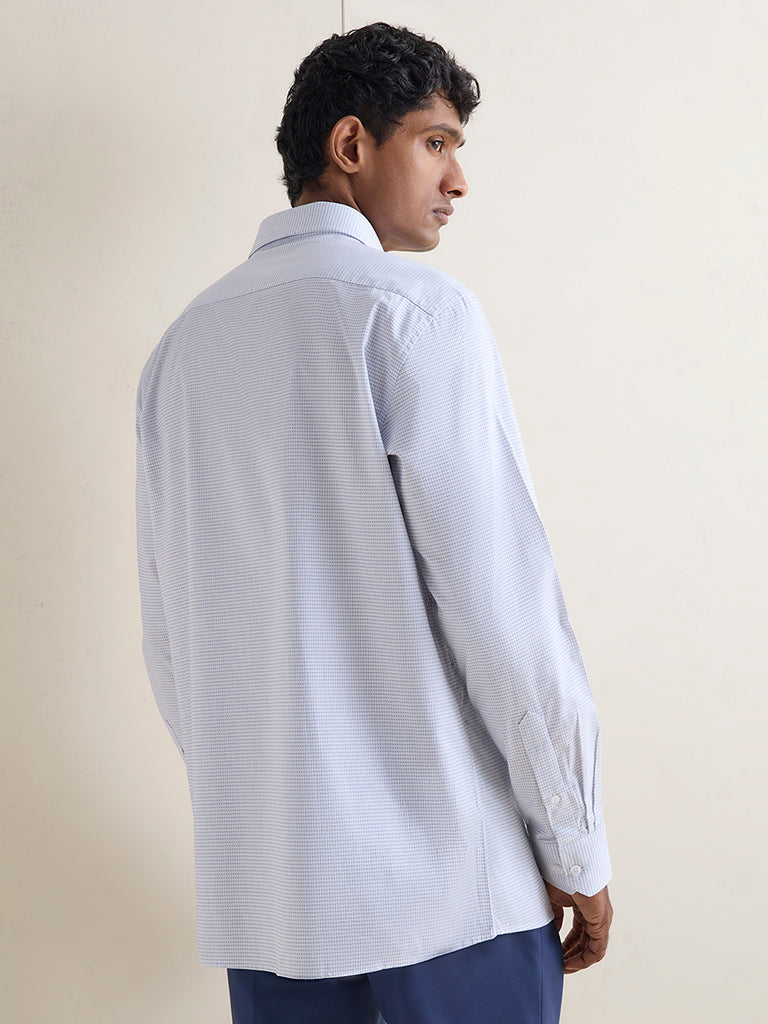 WES Formals Blue Checkered Relaxed-Fit Cotton Shirt