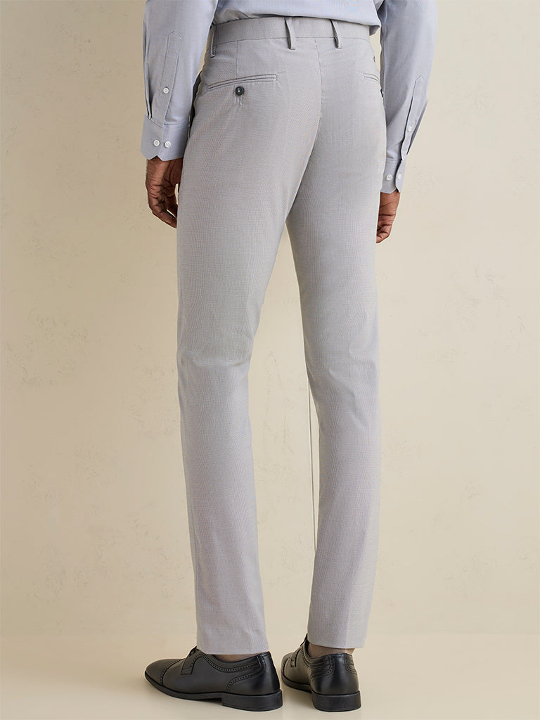 WES Formals Grey Houndstooth Ultra-Slim Fit Trousers