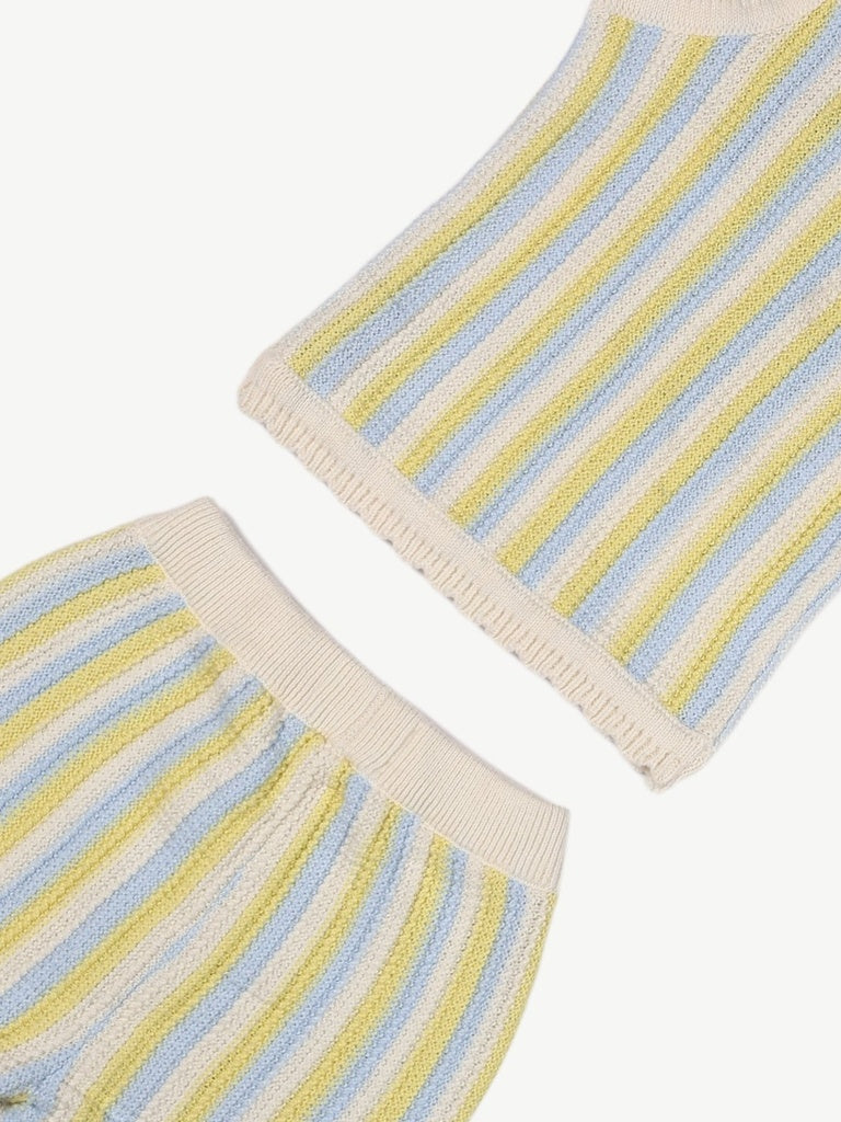 HOP Baby Girls Multicolour Striped Cotton Top and Shorts Set
