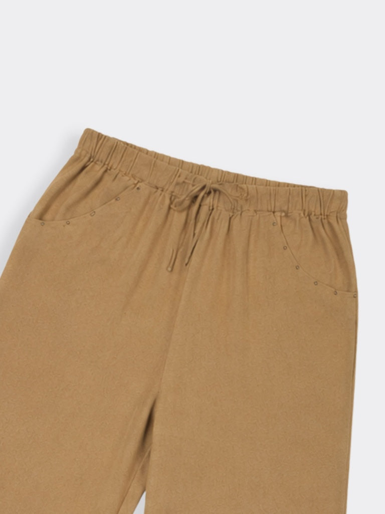 Nuon Khaki Solid High-Rise Linen Pants