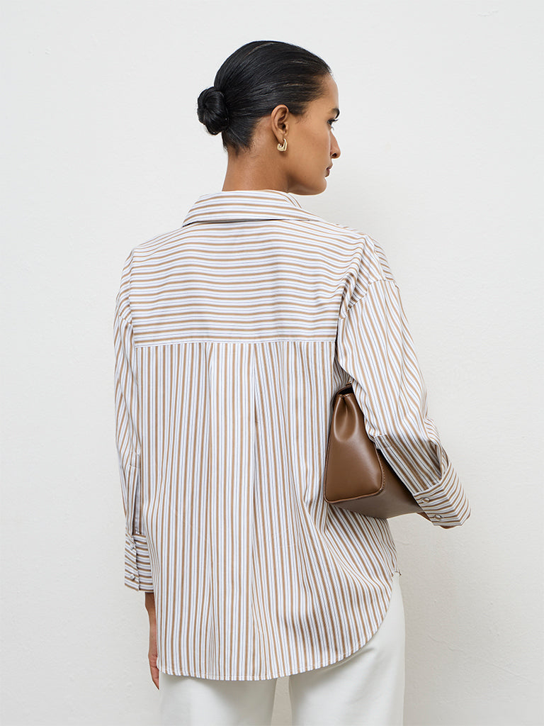 Wardrobe Brown Striped Cotton Shirt