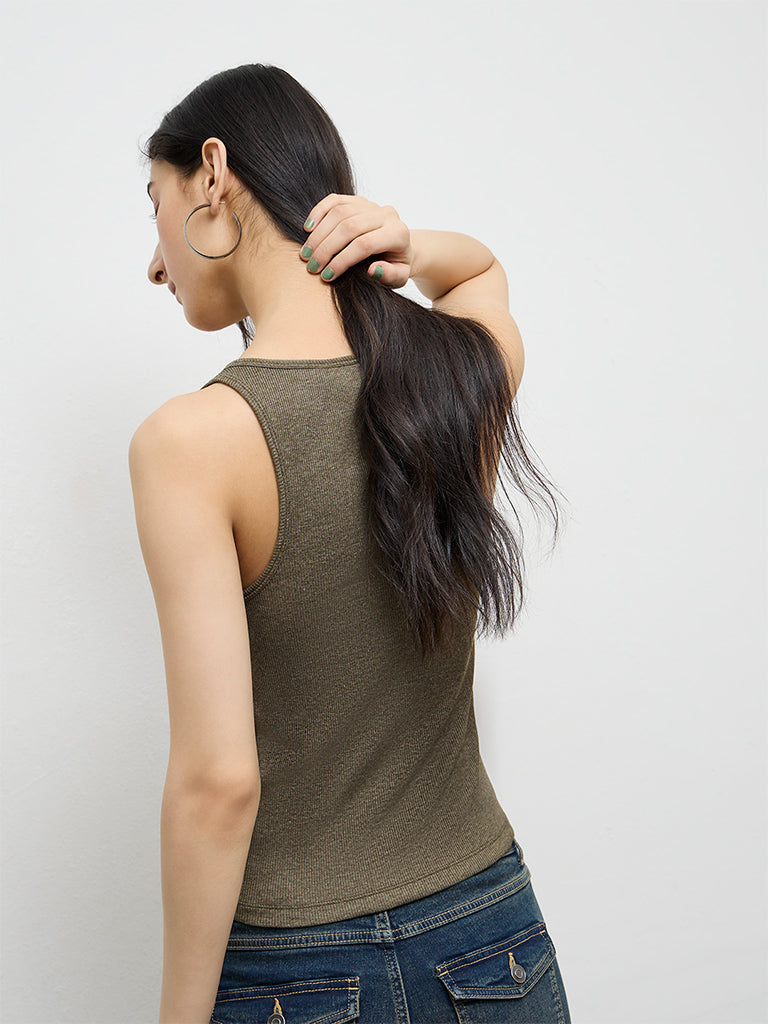 Nuon Olive Printed Top