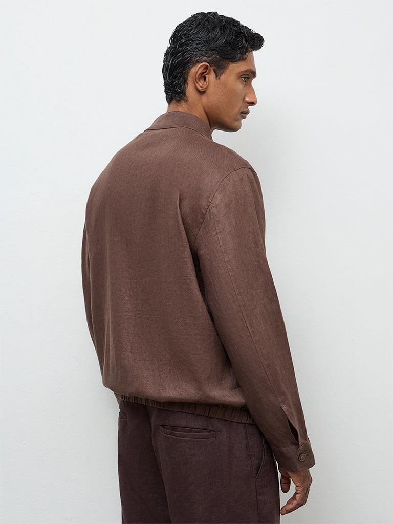 Ascot Dark Brown Relaxed-Fit Linen Jacket