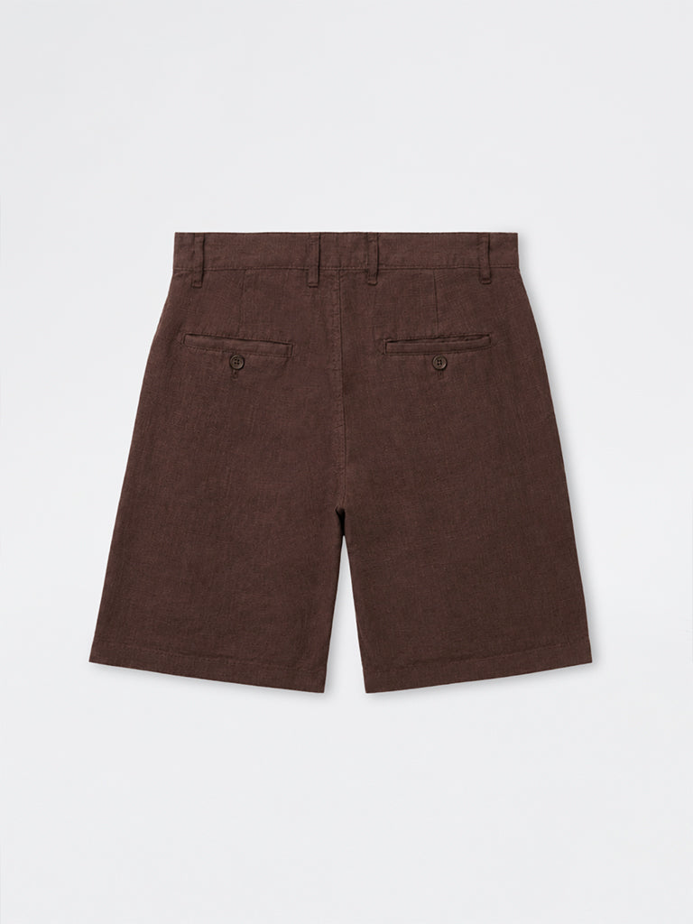 Ascot Dark Brown Relaxed-Fit Mid-Rise Cotton-Blend Shorts
