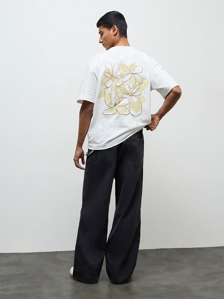 Nuon Charcoal Relaxed-Fit Mid-Rise Cotton Trousers with Braided Cord
