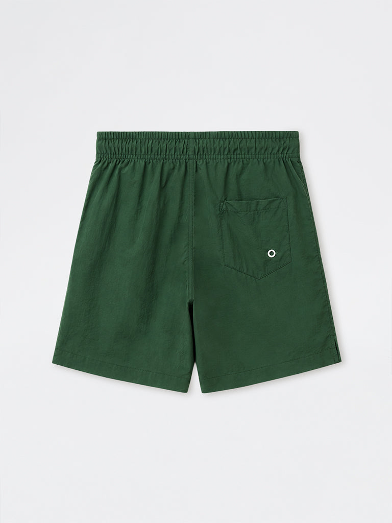 Nuon Green Text-Printed Loose-Fit Mid-Rise Shorts