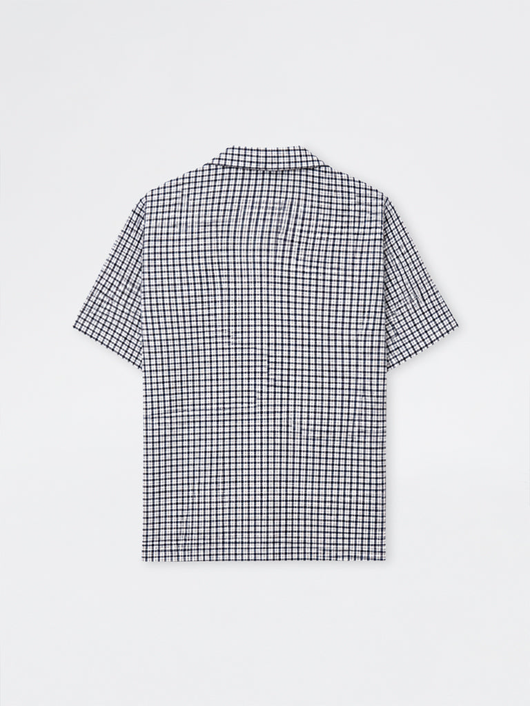 Nuon Black Checkered Relaxed-Fit Cotton-Blend Shirt