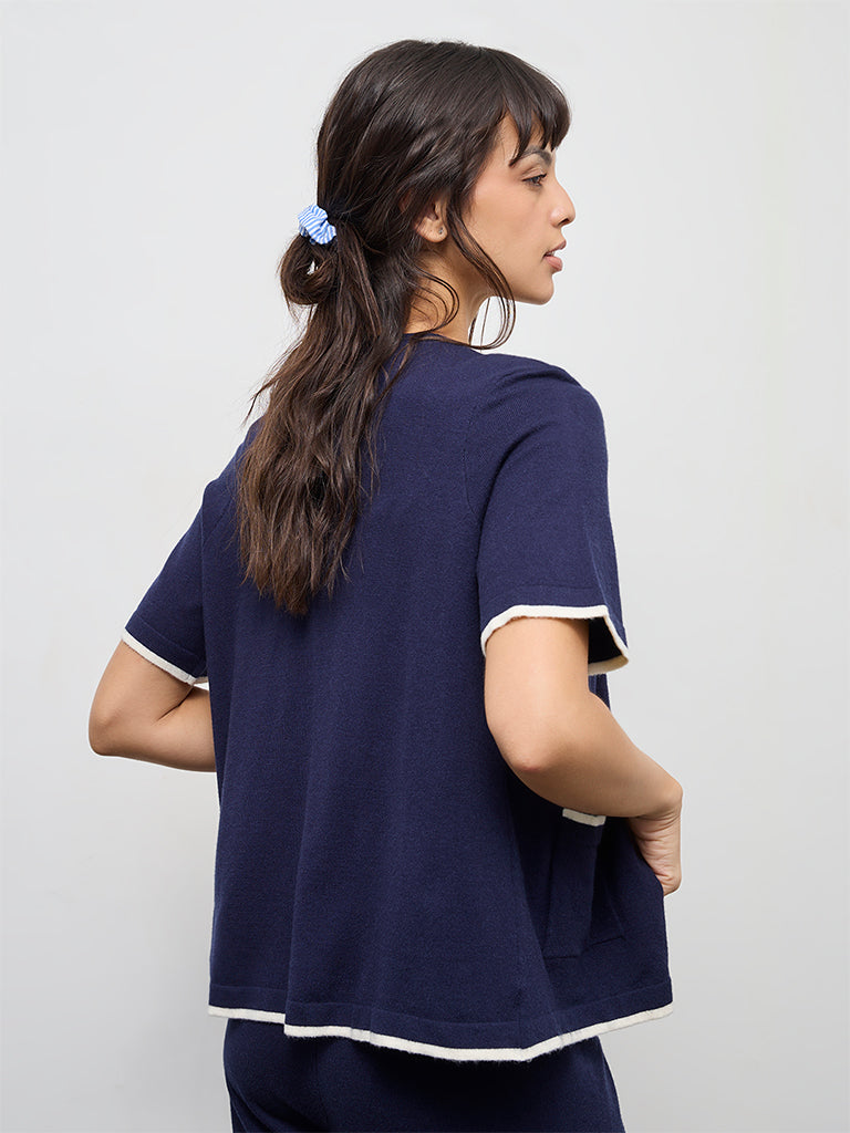 Wunderlove Navy Contrast Detailed Cardigan