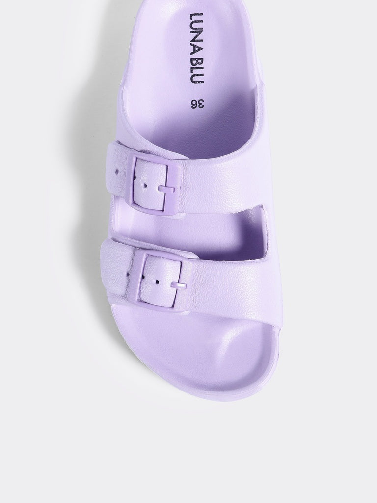 LUNA BLU Woman Lilac Double-Buckle Flat Slip-On Sandals