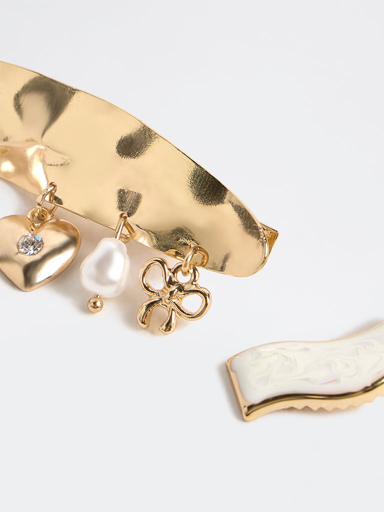 Westside Accessories Gold and White Hair Clips - Pack of 2