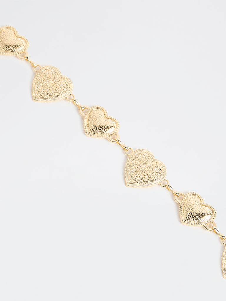 Westside Accessories Gold Heart Embossed Metal Belt