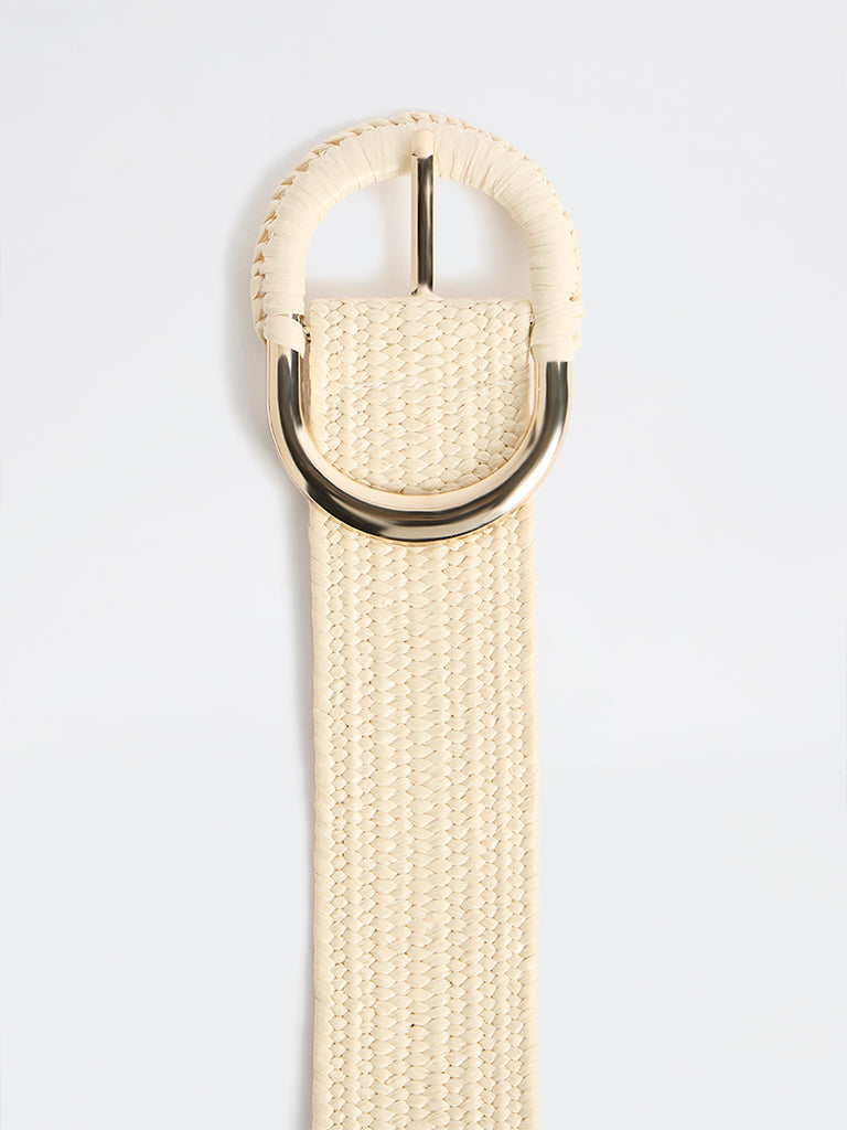 Westside Accessories Light Beige Raffia Covered Buckle Belt