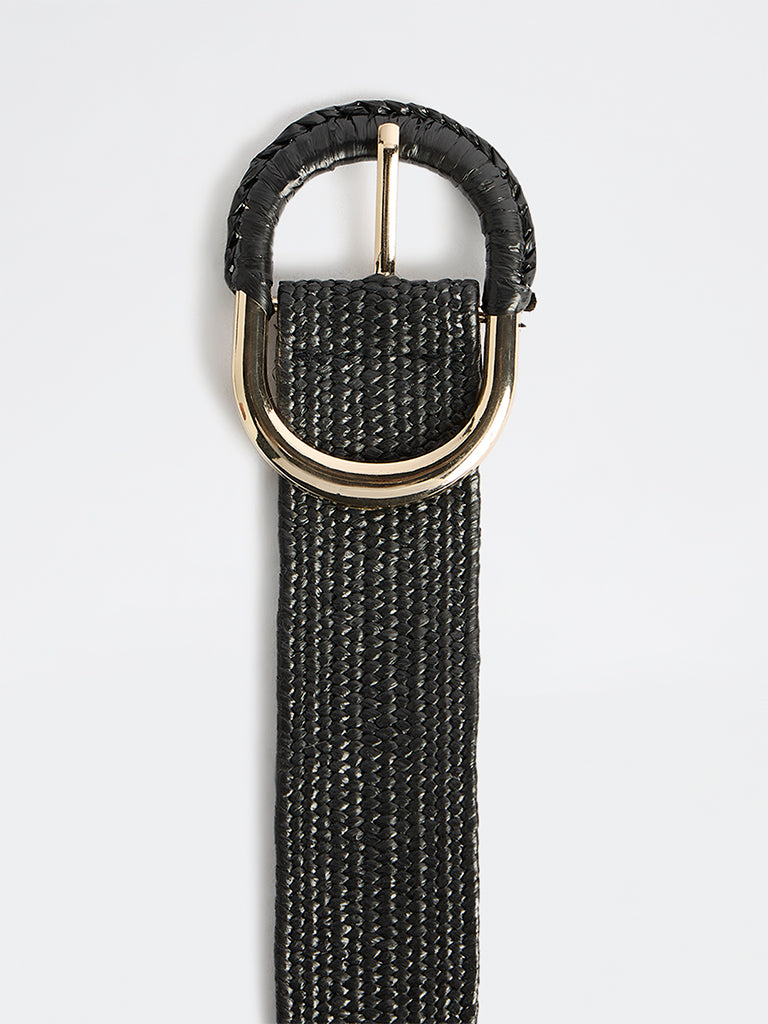 Westside Accessories Black Raffia Covered Buckle Belt