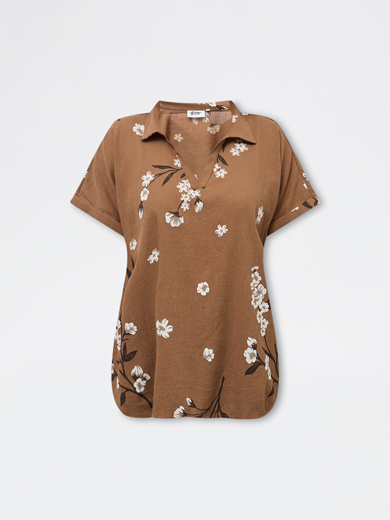 Gia Brown Floral Cotton Top