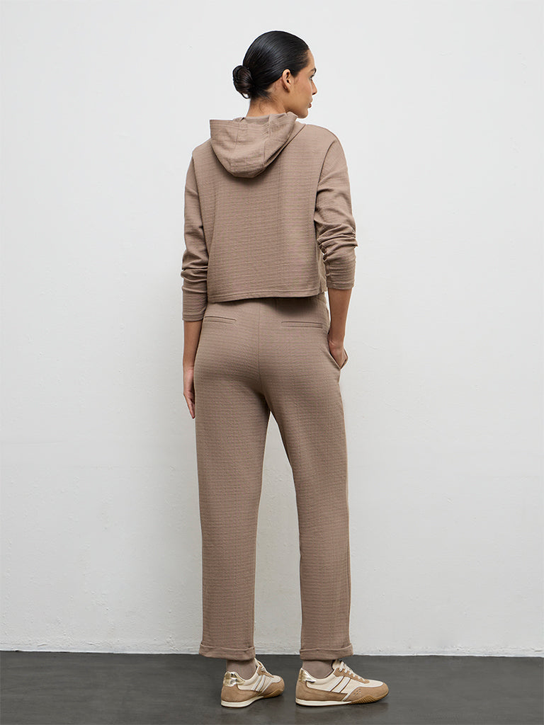 Nuoflexx Brown Textured High-Rise Cotton-Blend Track Pants