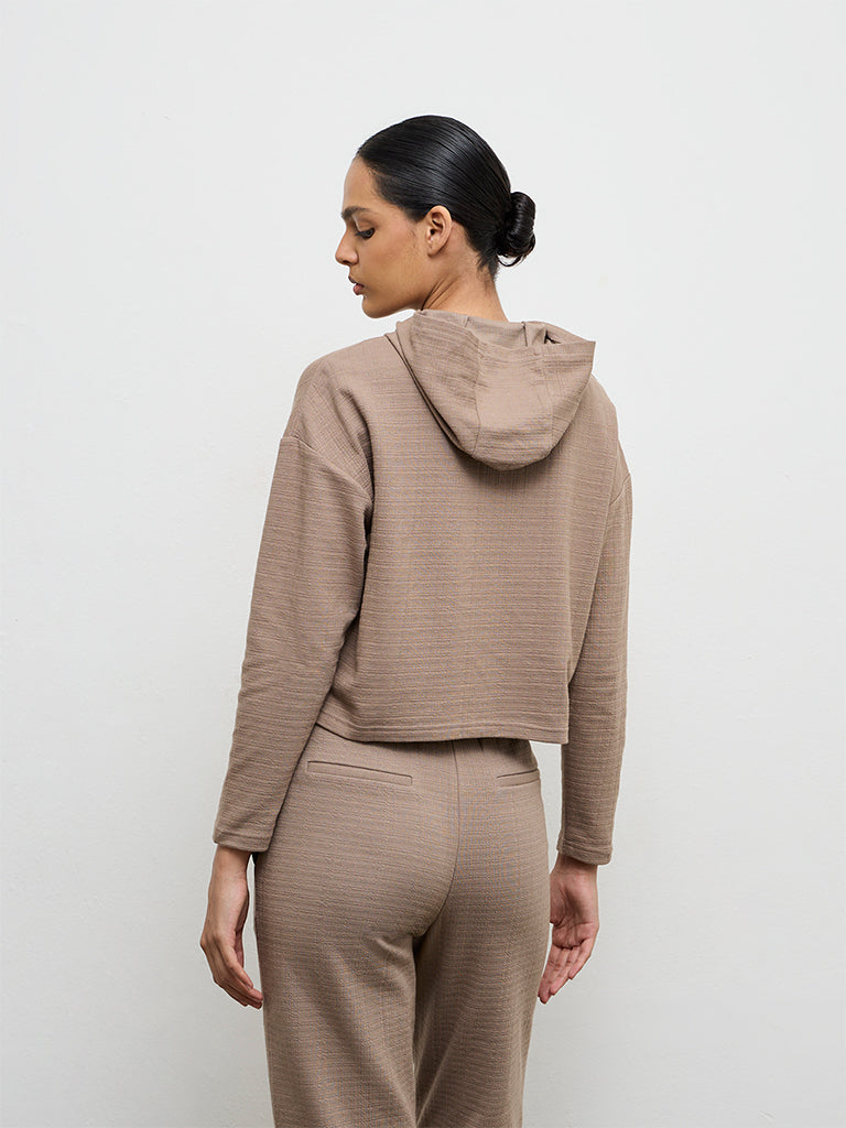 Nuoflexx Dusty Brown Textured Hooded Jacket