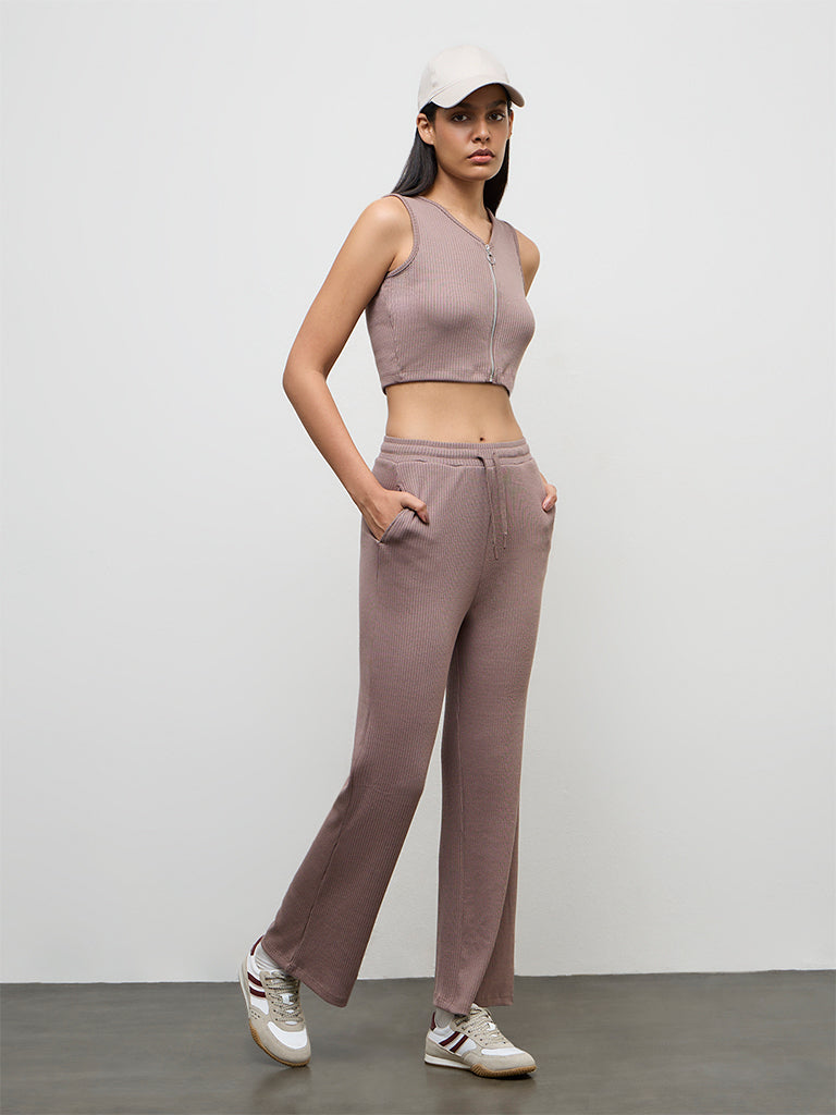 Buy Nuoflexx Dusty Mauve Ribbed Zip-Front Top from Westside