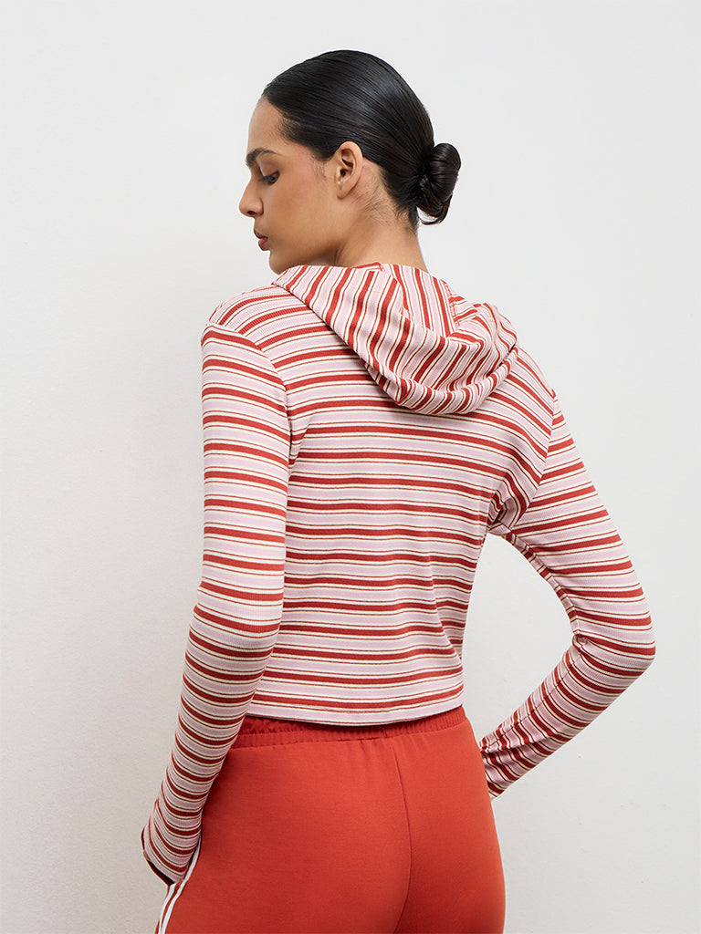 Nuoflexx Rust Striped Cotton-Blend Hooded Jacket
