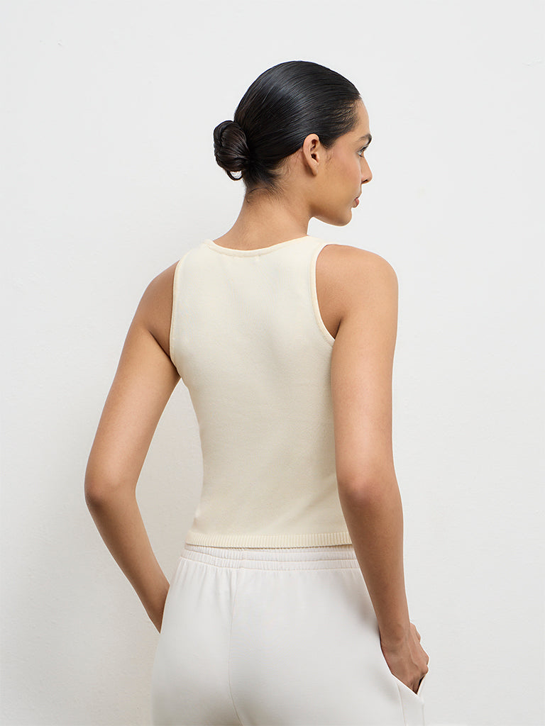 Nuoflexx Cream Ribbed Tank Top