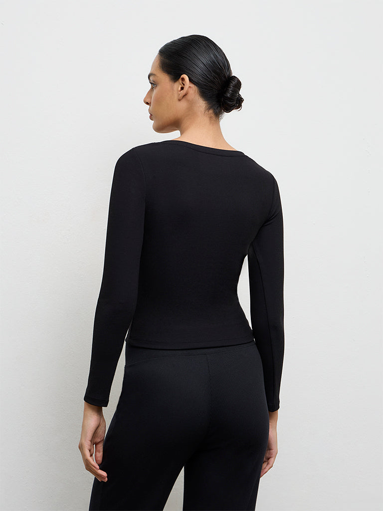 Nuoflexx Black Ribbed Top
