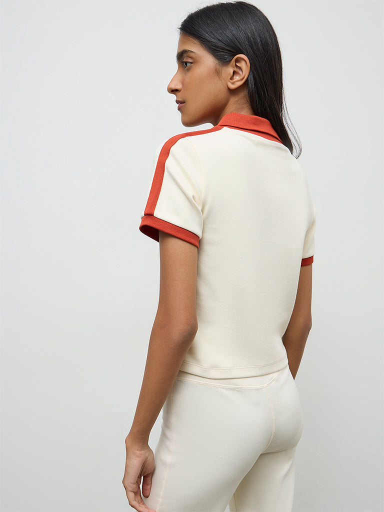 Nuoflexx Cream Numerical-Detail Cotton-Blend T-Shirt