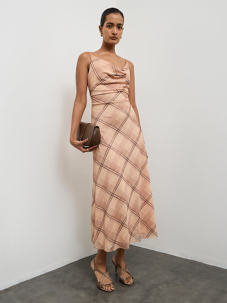 Buy Wardrobe Beige Checks Design A Line Dress from Westside Buy Wardrobe Beige Checks Design A Line Dress from Westside