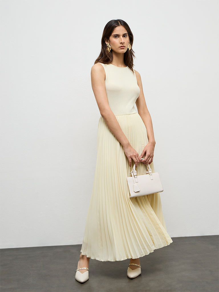 Buy Wardrobe Light Yellow Accordion Pleated A-Line Dress from Westside