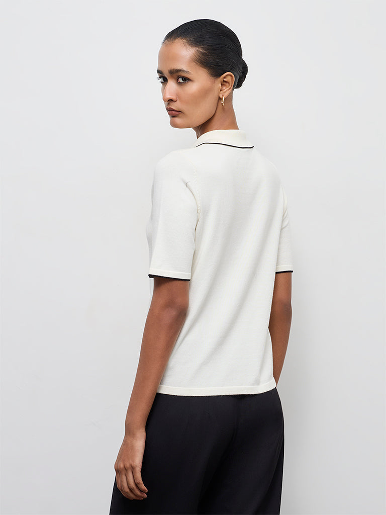 Wardrobe Ivory Solid Quarter-Zip Top