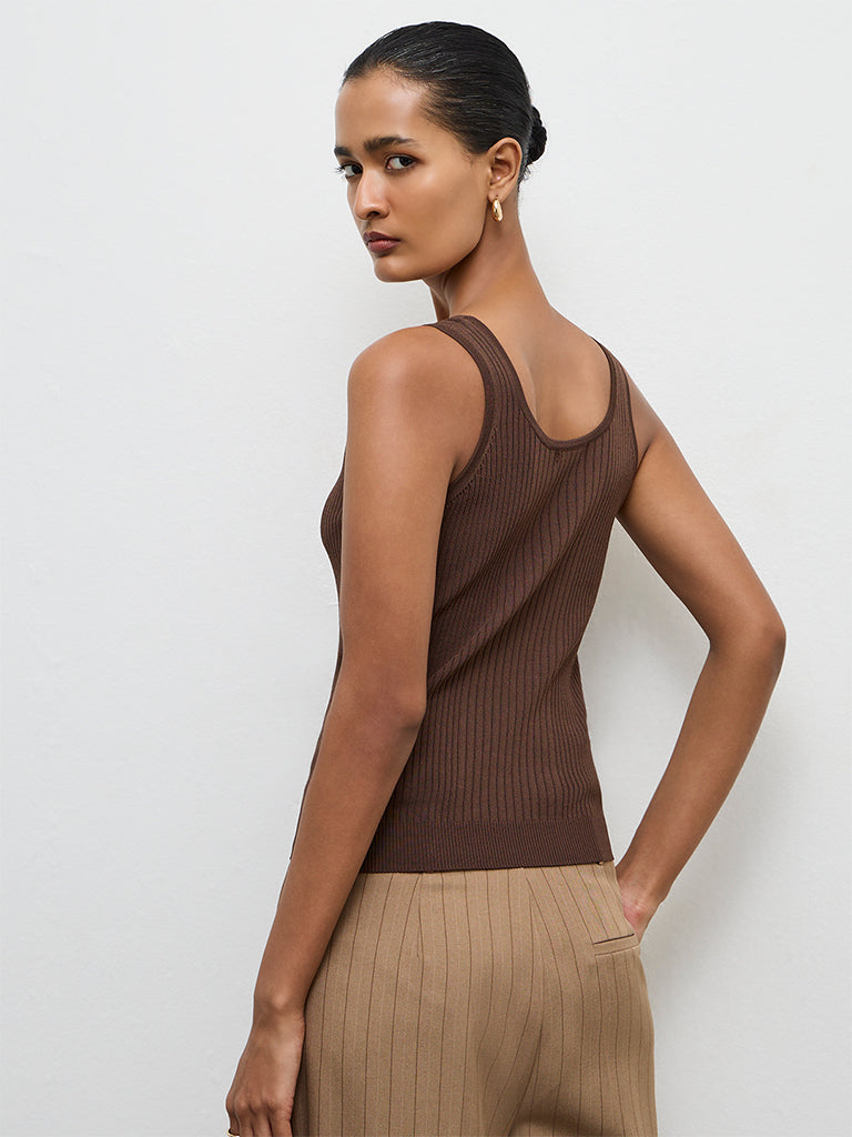 Wardrobe Dark Brown Ribbed Tank Top