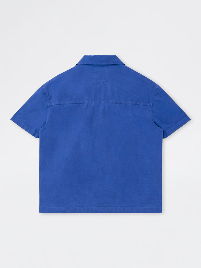 Nuon Blue Text-Detail Boxy-Fit Cotton Shirt
