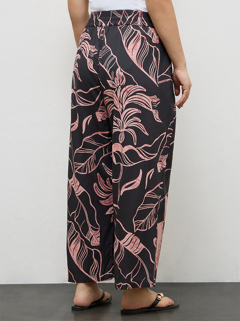 Diza Charcoal Leaf Pattern Palazzos