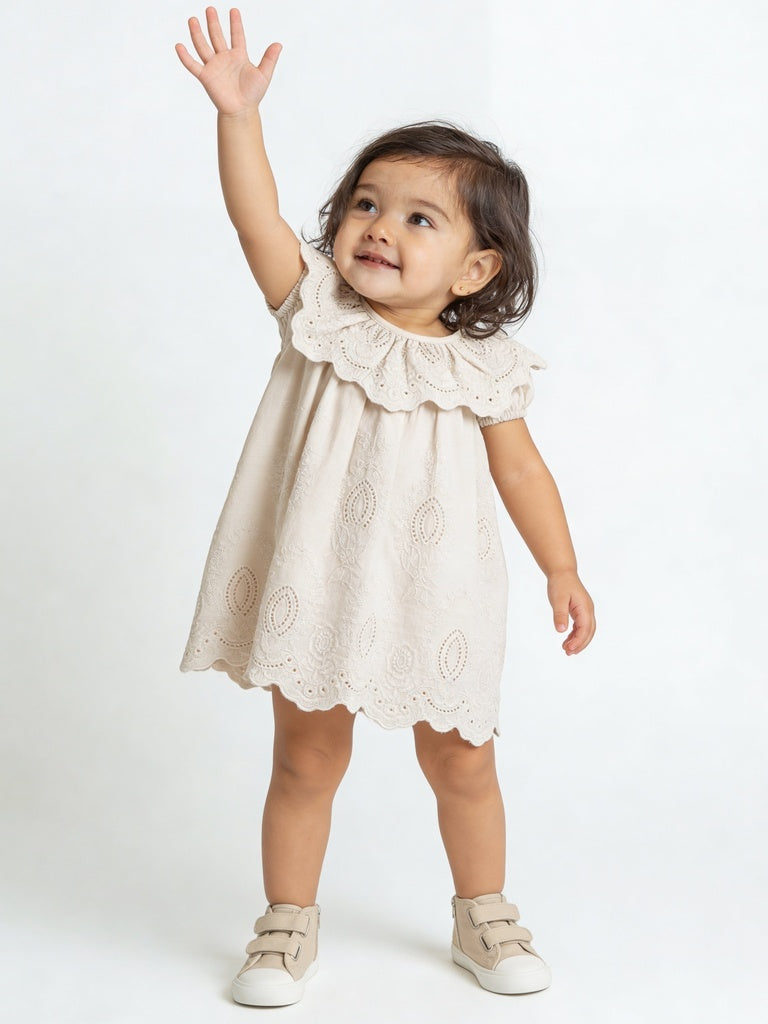 Buy HOP Baby Girls Beige Embroidered Cotton Dress from Westside Buy HOP Baby Girls Beige Embroidered Cotton Dress from Westside
