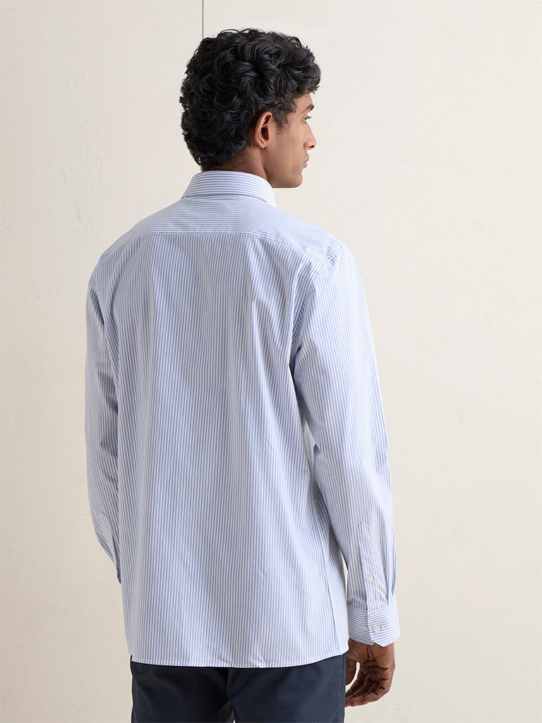 WES Formals Navy Striped Slim-Fit Cotton Shirt