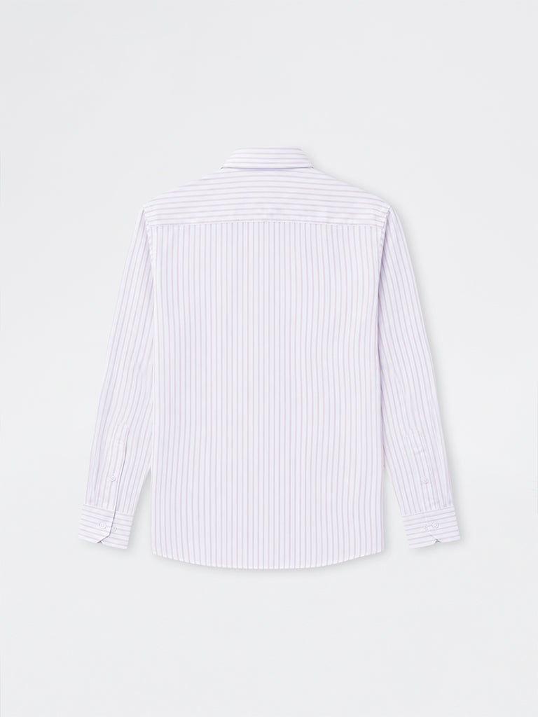 WES Formals Beige Striped Slim-Fit Cotton Shirt