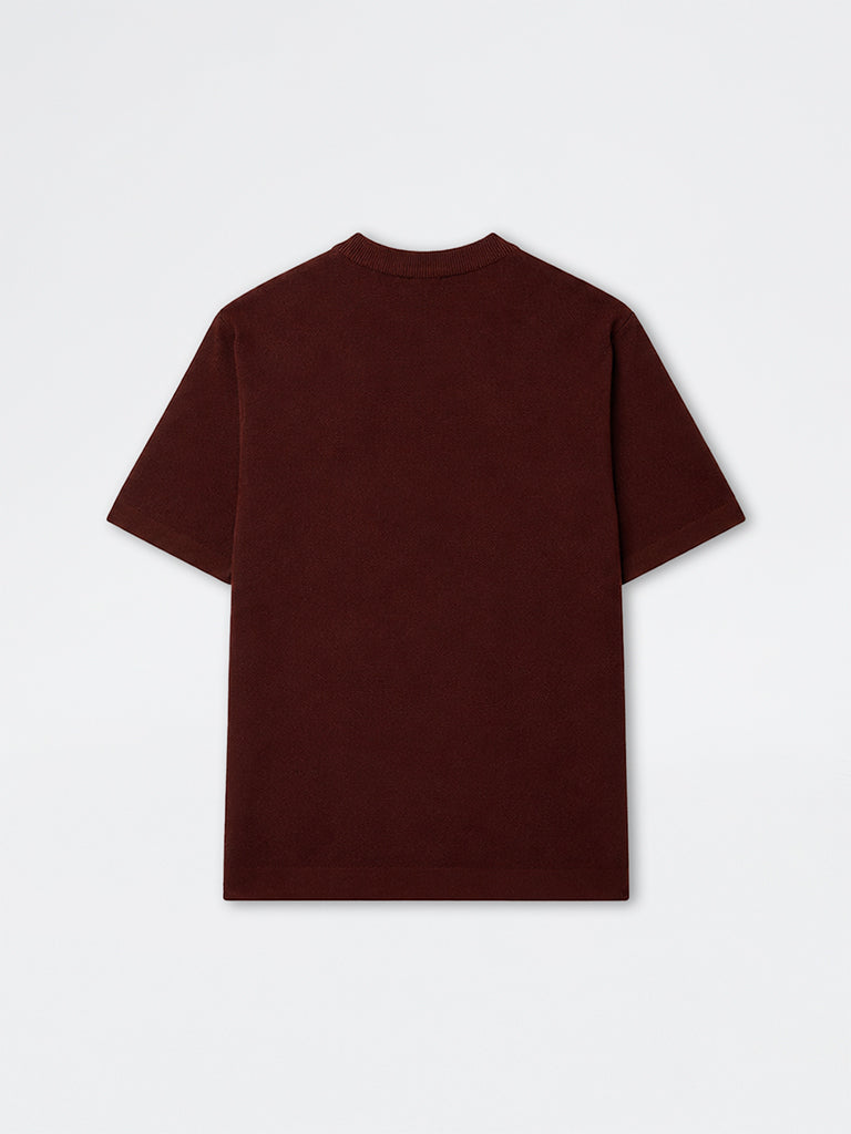 WES Formals Rust Knitted Slim-Fit T-Shirt